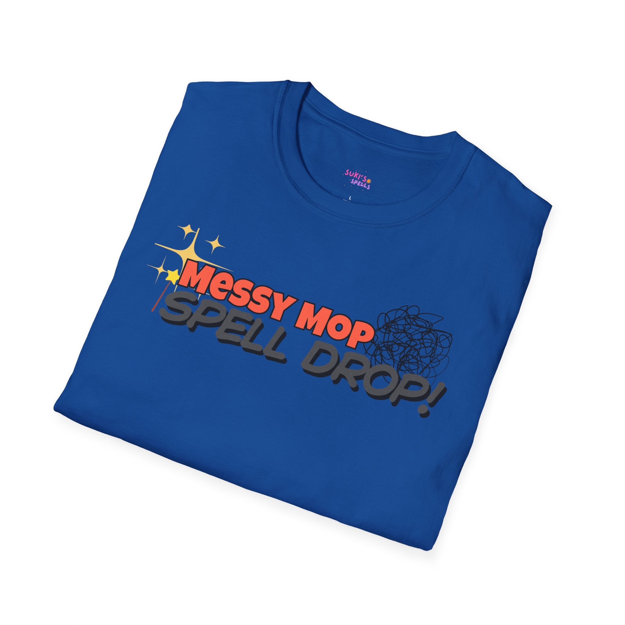 Messy Mop Spell Drop T-Shirt, Fun Graphic Tee, Casual Wear, Gift for Friends, Unique Summer Style, Everyday Comfort