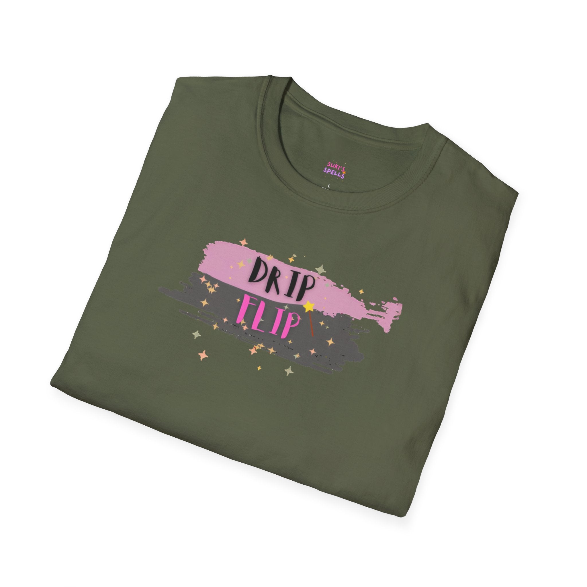 Drip Flip Spell Unisex Softstyle T-Shirt, Casual Tee, Gift for Trendsetters, Streetwear Style