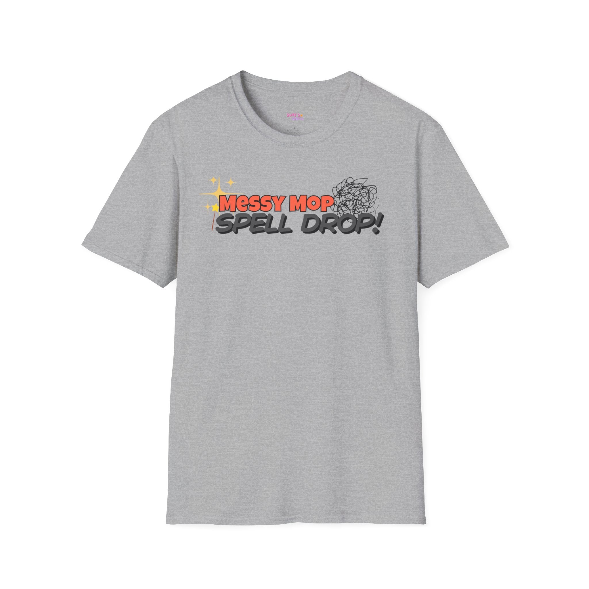 Messy Mop Spell Drop T-Shirt, Fun Graphic Tee, Casual Wear, Gift for Friends, Unique Summer Style, Everyday Comfort