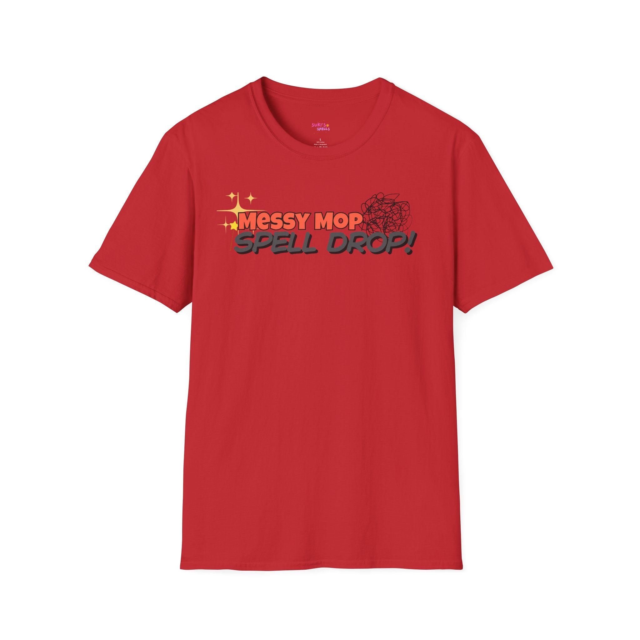 Messy Mop Spell Drop T-Shirt, Fun Graphic Tee, Casual Wear, Gift for Friends, Unique Summer Style, Everyday Comfort